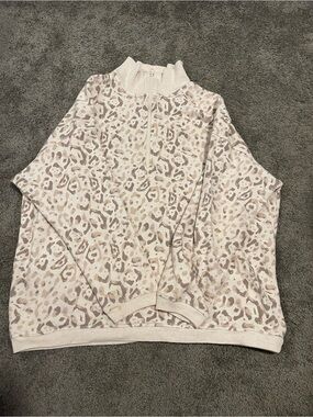 Women's Cream Leopard Zip-Neck Sweater